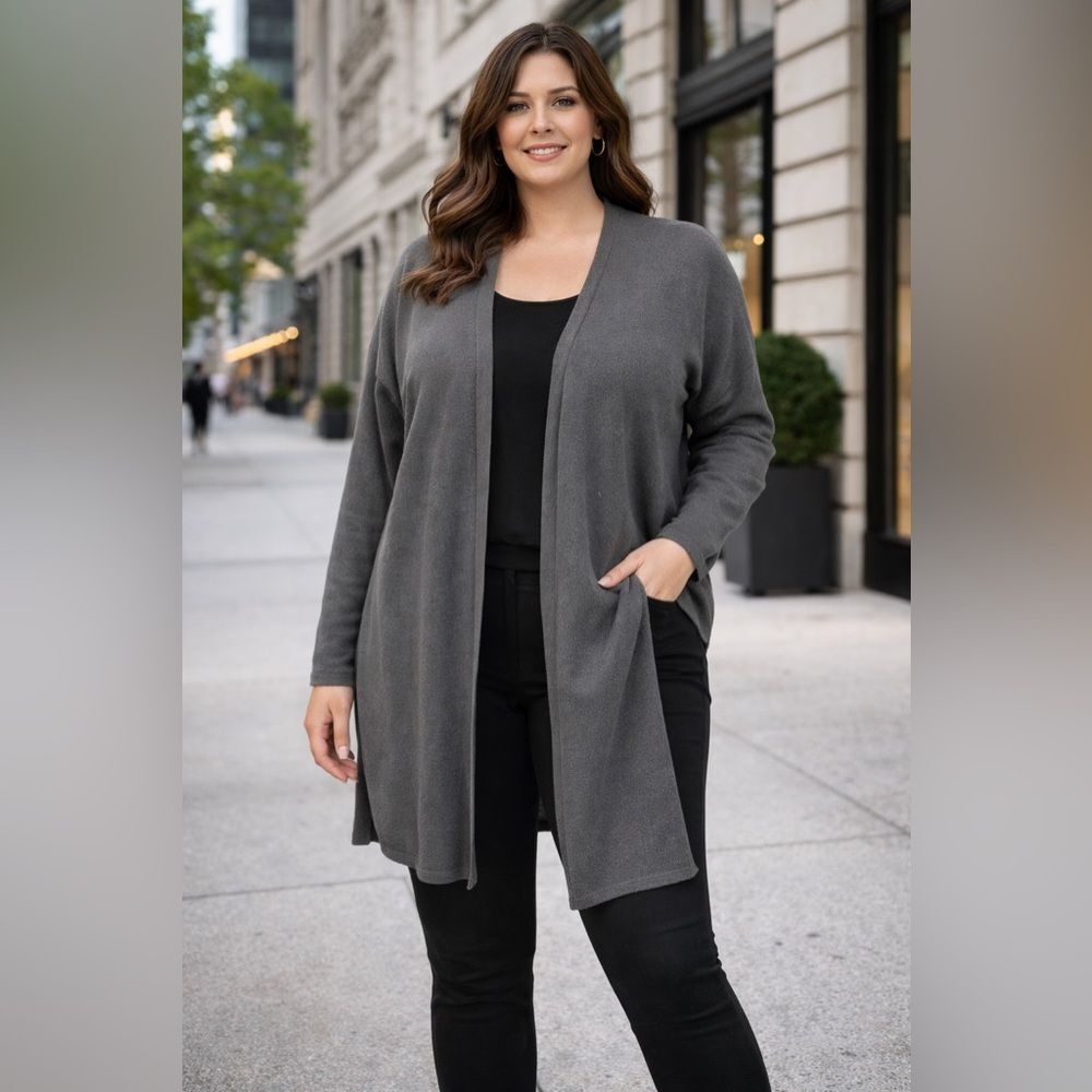 Poof Chic Black Open Front Cardigan Sz M